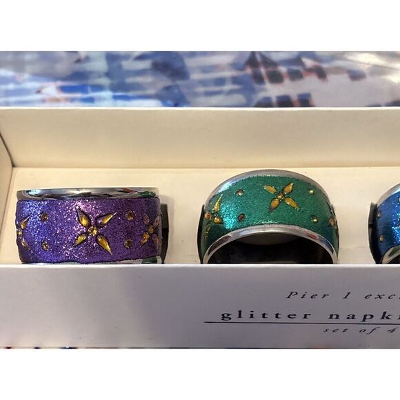 PIER 1 -Glitter Napkin Rings Set Of‎ 4 (New) - Picture 6 of 10